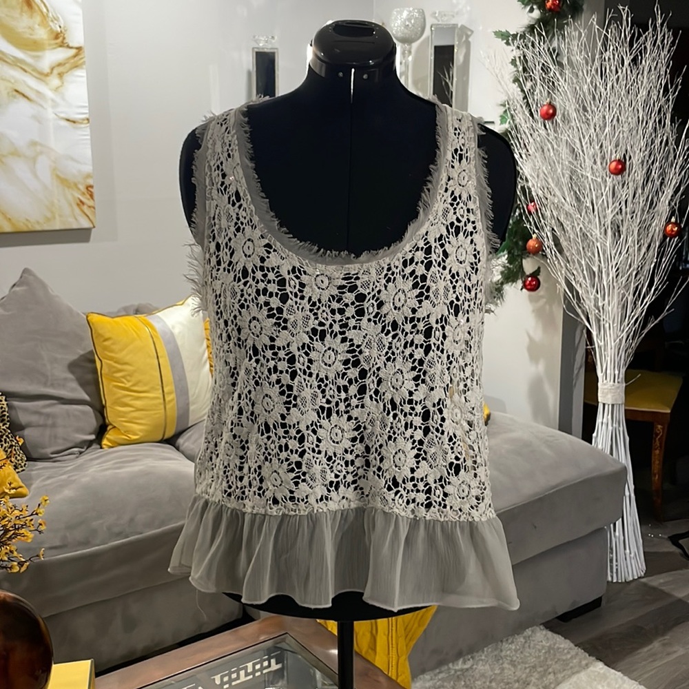 American Rag lace and sheer too with iridescent sequence. Xl